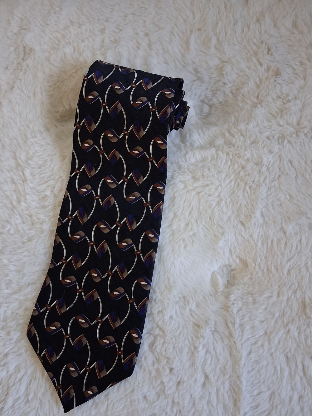 Milano 100% Silk Tie with Brown and Blue Accents 58" Long